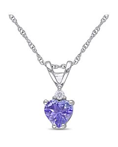 AMOUR Heart Shaped Tanzanite and Diamond Pendant with Chain In 10K White Gold