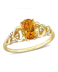 Amour 10k Yellow Gold 1 1/10 CT TGW Oval Madeira Citrine and Diamond Accent Link Ring