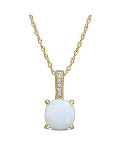 AMOUR 1 1/3 CT TGW Opal and Diamond Accent Milgrain Pendant In 10K Yellow Gold