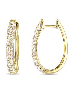AMOUR White Sapphire Hoop Earrings In 10K Yellow Gold