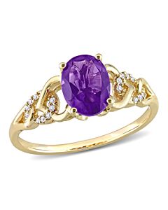 Amour 10k Yellow Gold 1 1/5 CT TGW Oval Africa Amethyst and Diamond Accent Link Ring
