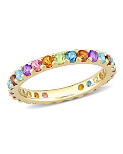 Amour 10k Yellow Gold 1 1/8 CT TGW Multi Color Gemstone Eternity Ring