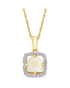 AMOUR Opal and 1/10 CT TW Diamond Floating Square Halo Necklace In 10K Yellow Gold