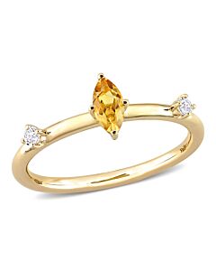 Amour 10k Yellow Gold 1/3 CT TGW Marquise Citrine and White Topaz Stackable Ring