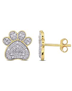 AMOUR 1/5 CT TDW Diamond Dog Paw Stud Earrings In 10K Yellow Gold