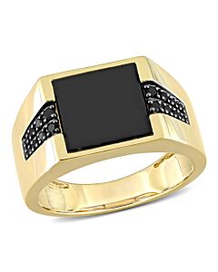 Amour 10k Yellow Gold 1/6 CT Black Diamond TW And 8 CT TGW Black Onyx Fashion Ring