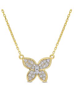 AMOUR 1/8 CT TW Diamond Butterfly Pendant with Chain In 10K Yellow Gold