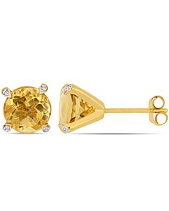 AMOUR 3 5/8 CT TGW Citrine and 1/10 CT TW Diamond Martini Stud Earrings In 10K Yellow Gold