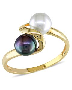Amour 10k Yellow Gold 5.5-6 mm Freshwater Cultured White and Black Pearl Ring