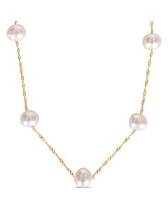 AMOUR Cultured Freshwater Pearl Tin Cup Necklace with 10K Yellow Gold Rope Chain and Clasp