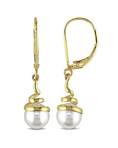 AMOUR Cultured Freshwater Pearl Spiral Leverback Earrings In 10K Yellow Gold