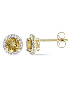 AMOUR Citrine Halo Earrings with Diamonds In 10K Yellow Gold