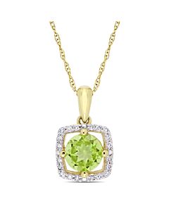 AMOUR 7/8 CT TGW Peridot and 1/10 CT TW Diamond Square Halo Pendant with Chain In 10K Yellow Gold