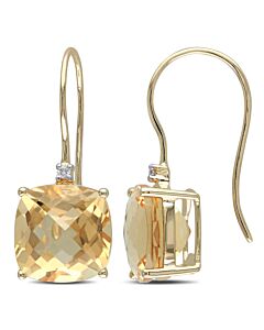 AMOUR 8 CT TGW Cushion Cut Checkerboard Citrine Earrings with Diamonds In 10K Yellow Gold