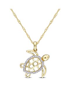 AMOUR Diamond Accent Sea Turtle Pendant with Chain In 10K Yellow Gold