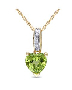 AMOUR Heart Shaped Peridot Pendant and Chain with Diamonds In 10K Yellow Gold