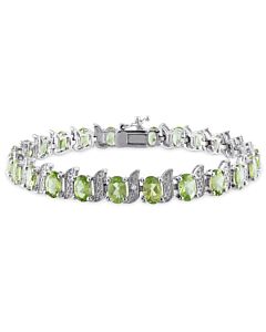 AMOUR 11 3/4 CT TGW Peridot and Diamond S-link Bracelet In Sterling Silver