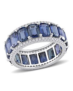 Amour 11 7/8 CT TGW Octagon Light Blue Sapphire and 5/8 CT TDW Diamond Eternity Ring in 14k White Gold