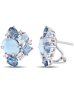AMOUR 11 CT TGW Larimar, London, Sky Blue and White Topaz Cluster Earrings In Sterling Silver