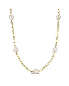 AMOUR 12-14mm Cultured Freshwater Coin Pearl Station Chain Necklace In Yellow Plated Sterling Silver