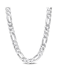 AMOUR 12.3mm Flat Figaro Chain Necklace In Sterling Silver, 24 In
