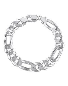 Amour 12.3mm Flat Figaro Chain Anklet in Sterling Silver, 9 in