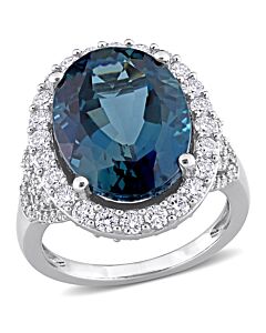 Amour 12 CT TGW Oval London Blue Topaz and 1 2/5 CT TW Diamond Halo Ring in 14k White Gold