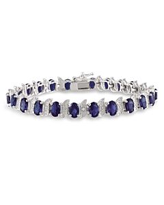 Amour 13 1/5 CT TGW Created Blue Sapphire and Diamond S-Link Bracelet in Sterling Silver JMS003283