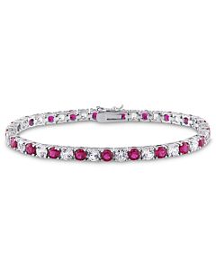Amour 14 1/2 CT TGW Created Ruby & Created White Sapphire Bracelet Silver 7.25"