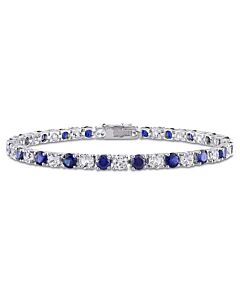 Amour 14 1/4 CT TGW Created Blue and White Sapphire Bracelet in Sterling Silver JMS003291