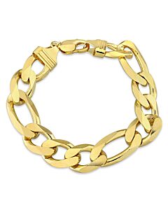 AMOUR 14.5mm Figaro Chain Bracelet In Yellow Plated Sterling Silver, 9 In