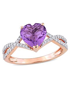 Amour 14k Rose Gold 1 1/2 CT TGW Heart Amethyst and 1/5 CT TDW Diamond Infinity Ring