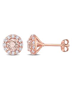 AMOUR 1 3/4 CT TGW Morganite and White Topaz Stud Earrings In 14K Rose Gold