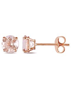 AMOUR 1 CT TGW Morganite Solitaire Stud Earrings In 14K Rose Gold
