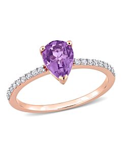 Amour 14k Rose Gold 1 CT TGW Pear Shape Amethyst and 1/7 CT TDW Diamond Ring