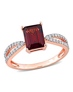 Amour 14k Rose Gold 2 1/8 CT TGW Octagon Garnet and 1/5 CT TDW Diamond Crossover Ring