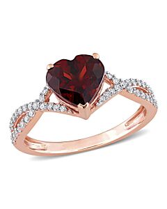 Amour 14k Rose Gold 2 CT TGW Heart Garnet and 1/5 CT TDW Diamond Infinity Ring