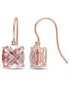 AMOUR Cushion Checkerboard-cut Morganite Solitaire Hook Earrings In 14K Rose Gold