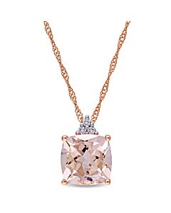 AMOUR Cushion-cut Morganite and Diamond Accent Drop Necklace In 14K Rose Gold