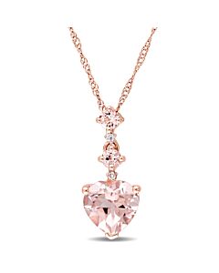 AMOUR Heart-cut Morganite and Diamond Accent Tiered Dangle Necklace In 14K Rose Gold