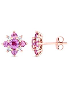 AMOUR Pink and White Sapphire Star Stud Earrings In 14K Rose Gold