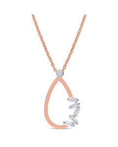 AMOUR 1/7 CT TW Round and Parallel Baguette Diamond Teardrop Necklace In 14K 2-Tone White and Rose Gold