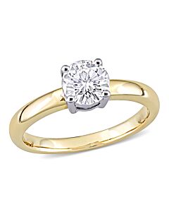 Amour 14K Two-Tone Gold 3/4 CT TGW Created White Moissanite Solitaire Ring