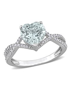 Amour 14k White Gold 1 1/2 CT TGW Heart Aquamarine 1/5 CT TDW Diamond Infinity Ring