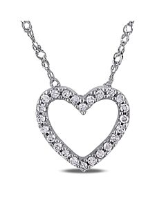 AMOUR 1/10 CT TW Diamond Heart Pendant with Chain In 14K White Gold