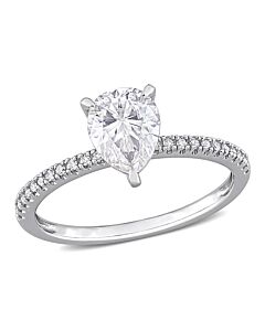 Amour 14k White Gold 1/10 CT Diamond TW And 1 1/4 CT TGW Created White Moissanite Solitaire Ring