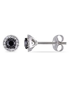 AMOUR 1/2 CT TW Black and White Halo Diamond Stud Earrings In 14K White Gold
