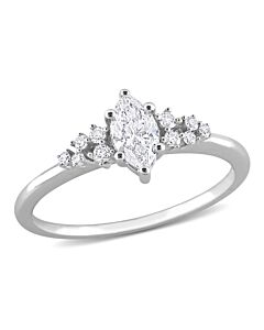 Amour 14k White Gold 1/2 Ct TW Marquise and Round Diamond Engagement Ring