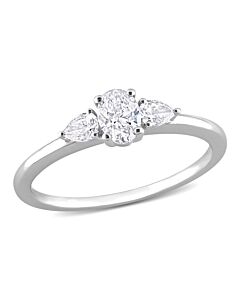 Amour 14k White Gold 1/2 Ct TW Oval and Pear Diamond 3-stone Engagement Ring