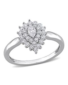 Amour 14k White Gold 1/2 Ct TW Pear and Round Diamond Graduated Halo Engagement Ring